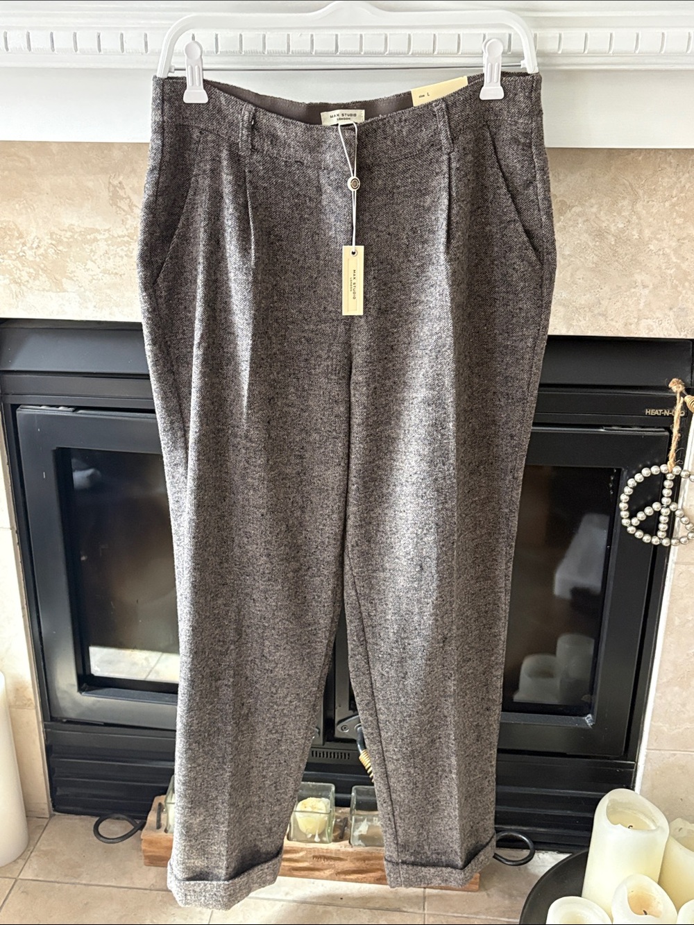 Max Studio Gray High-Rise Pleated Trousers